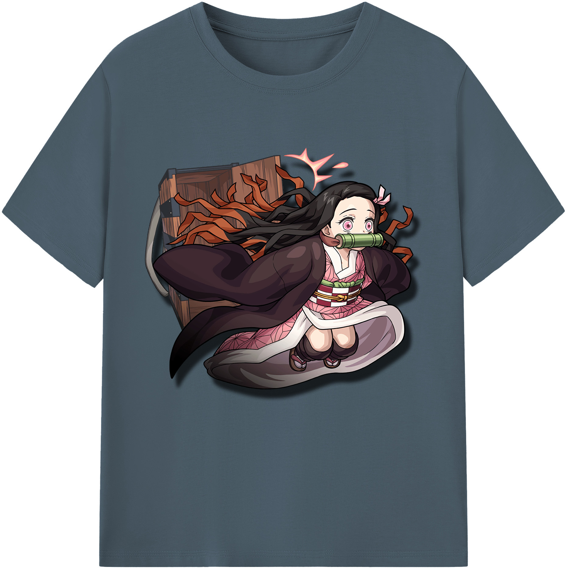 （画像用） 鬼滅の刃（きめつのやいば）竈門 禰󠄀豆子／かまど ねずこ Kamado Nezuko 綿100％半袖Tシャツ（フロントプリント）